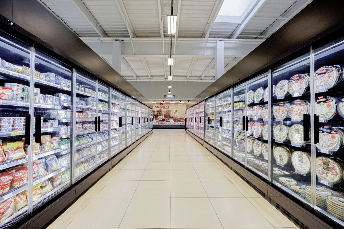 Walk-in cold room in a commercial food storage facility