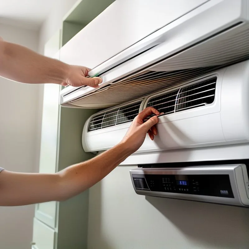 Wall-mounted split air conditioning unit in a modern room